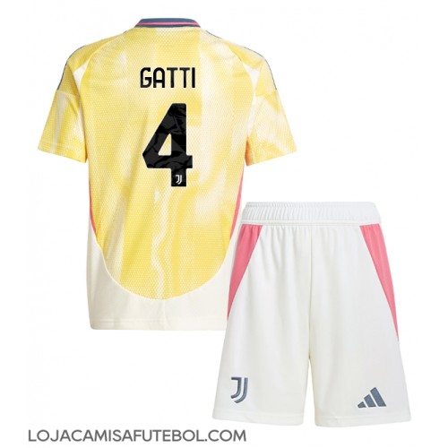 Camisa de Futebol Juventus Federico Gatti #4 Equipamento Secundário Infantil 2024-25 Manga Curta (+ Calças curtas)